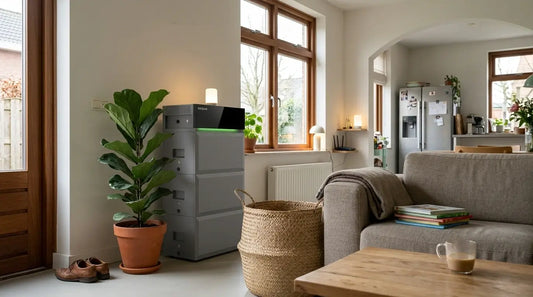Moderne Nederlandse woning met thuisbatterij en noodstroom tijdens stroomuitval